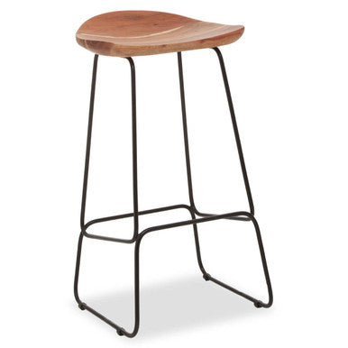 Orsina Nandri Bar Stool – Acacia Wood and Black Metal Frame