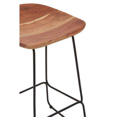 Orsina Nandri Bar Stool – Acacia Wood and Black Metal Frame