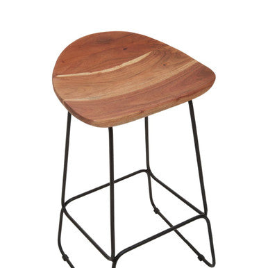 Orsina Nandri Bar Stool – Acacia Wood and Black Metal Frame
