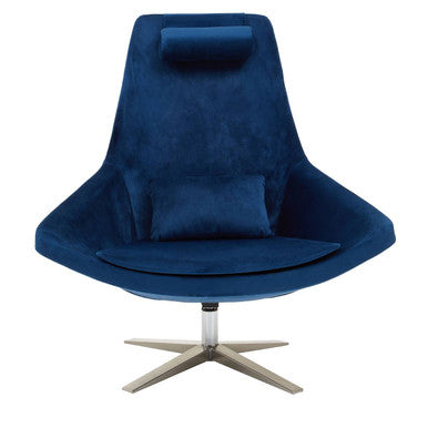 Orsina Kalo Navy Velvet Swivel Lounge Chair | Modern Silver Star Base