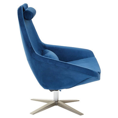 Orsina Kalo Navy Velvet Swivel Lounge Chair | Modern Silver Star Base