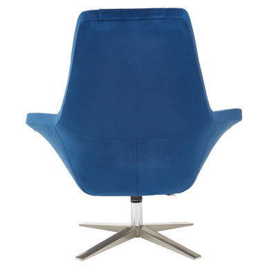 Orsina Kalo Navy Velvet Swivel Lounge Chair | Modern Silver Star Base