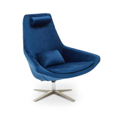 Orsina Kalo Navy Velvet Swivel Lounge Chair | Modern Silver Star Base
