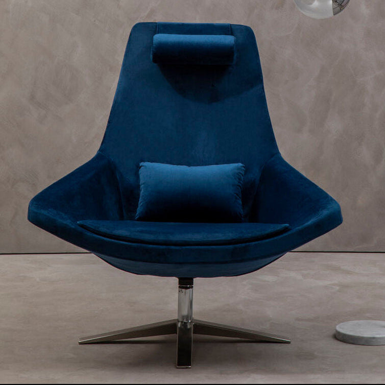 Orsina Kalo Navy Velvet Swivel Lounge Chair | Modern Silver Star Base