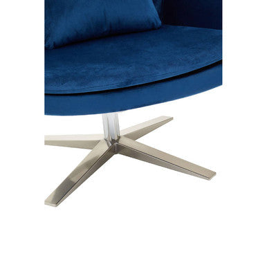 Orsina Kalo Navy Velvet Swivel Lounge Chair | Modern Silver Star Base