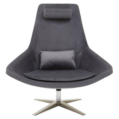 Orsina Kalo Grey Velvet Swivel Lounge Chair | Modern Padded Armchair