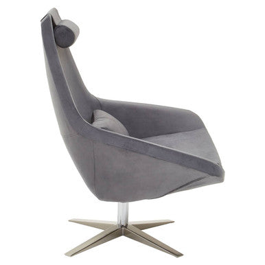 Orsina Kalo Grey Velvet Swivel Lounge Chair | Modern Padded Armchair