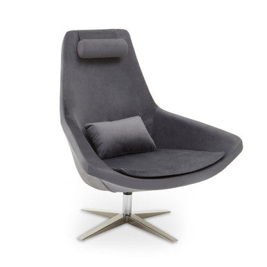 Orsina Kalo Grey Velvet Swivel Lounge Chair | Modern Padded Armchair
