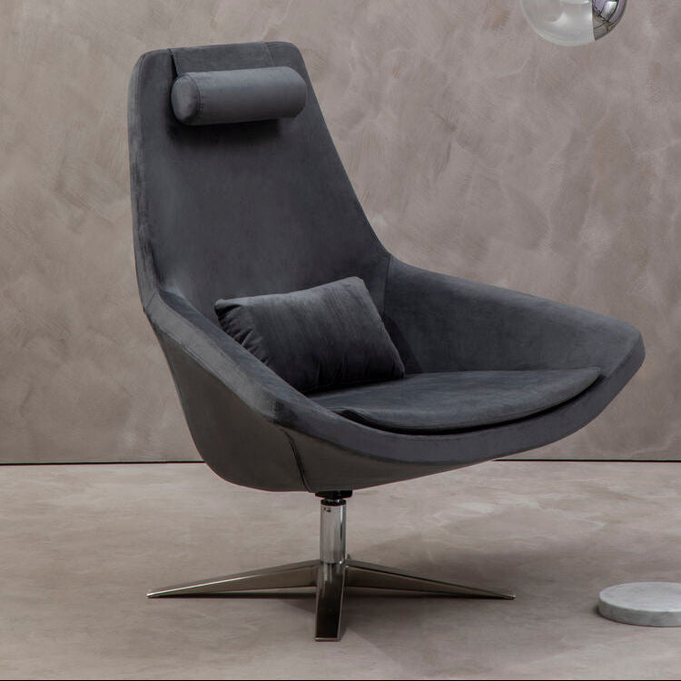 Orsina Kalo Grey Velvet Swivel Lounge Chair | Modern Padded Armchair
