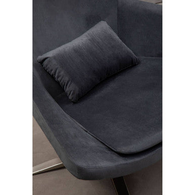 Orsina Kalo Grey Velvet Swivel Lounge Chair | Modern Padded Armchair