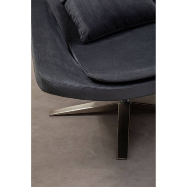 Orsina Kalo Grey Velvet Swivel Lounge Chair | Modern Padded Armchair
