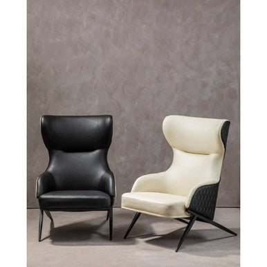Orsina Kiev Ivory Faux Leather Wingback Armchair with Metal Legs
