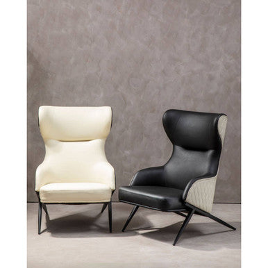 Orsina Kiev Ivory Faux Leather Wingback Armchair with Metal Legs