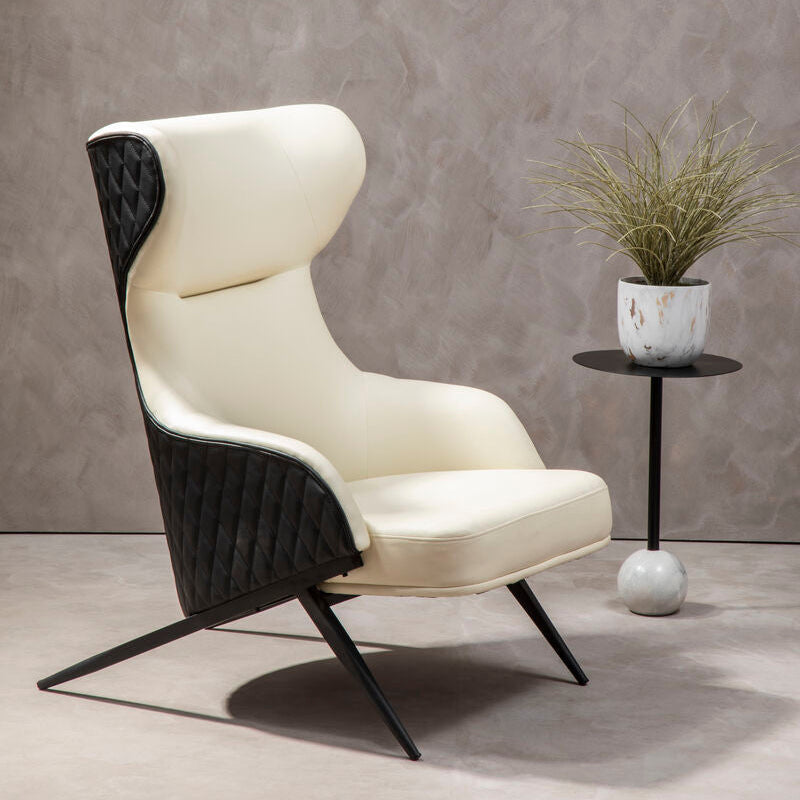 Orsina Kiev Ivory Faux Leather Wingback Armchair with Metal Legs