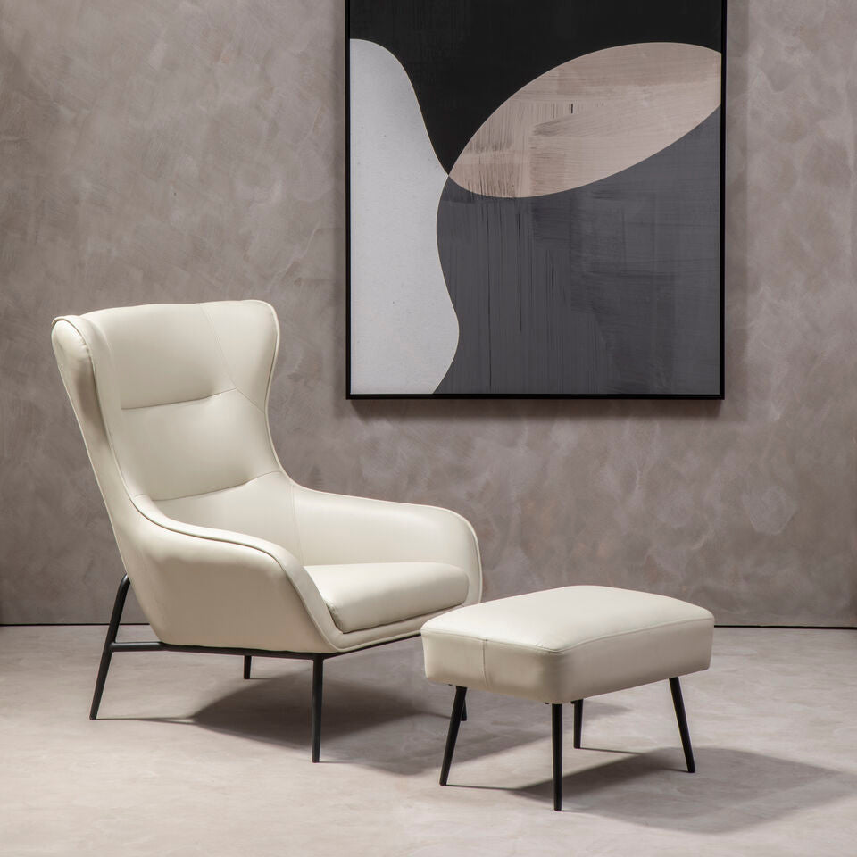 Orsina Kaiko Stone Faux Leather Wingback Armchair and Footstool Set