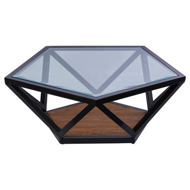 Orsina Hexagon Coffee Table – Black Metal Frame with Teak Base