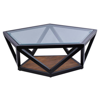 Orsina Hexagon Coffee Table – Black Metal Frame with Teak Base