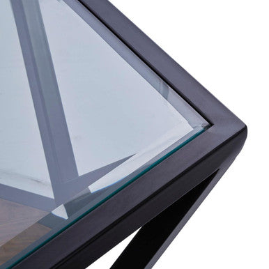 Orsina Hexagon Coffee Table – Black Metal Frame with Teak Base