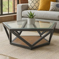 Orsina Hexagon Coffee Table – Black Metal Frame with Teak Base