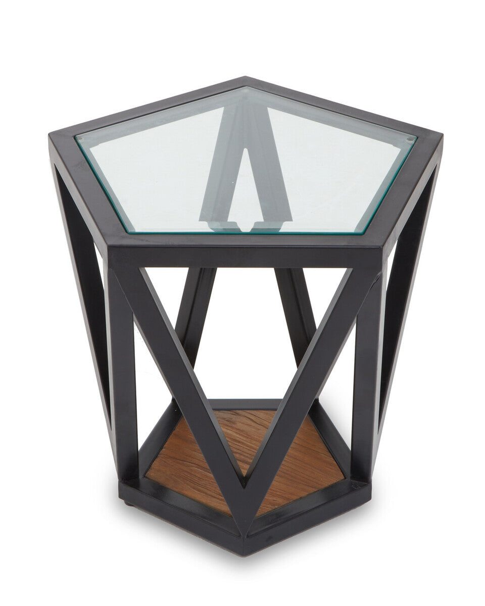 Orsina Cibo Hexagon Side Table – Geometric Metal and Tempered Glass