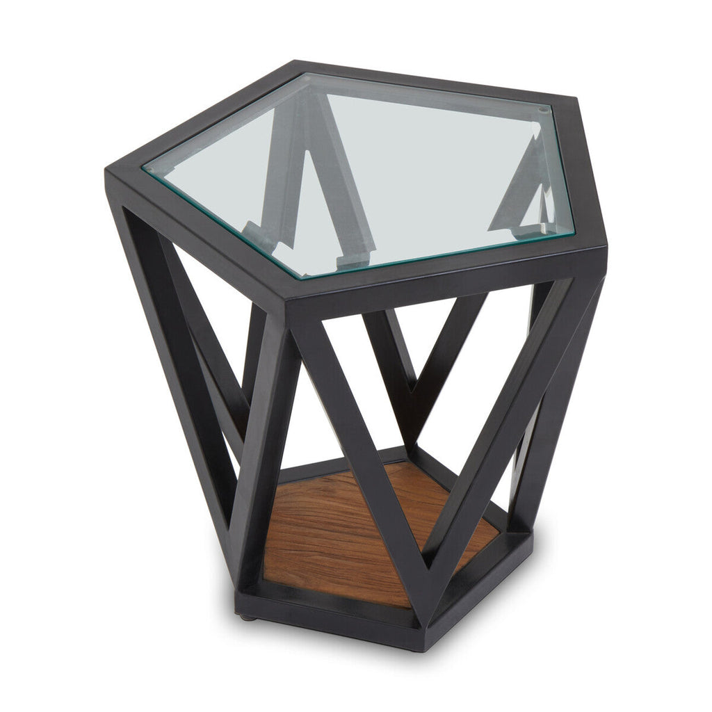 Orsina Cibo Hexagon Side Table – Geometric Metal and Tempered Glass