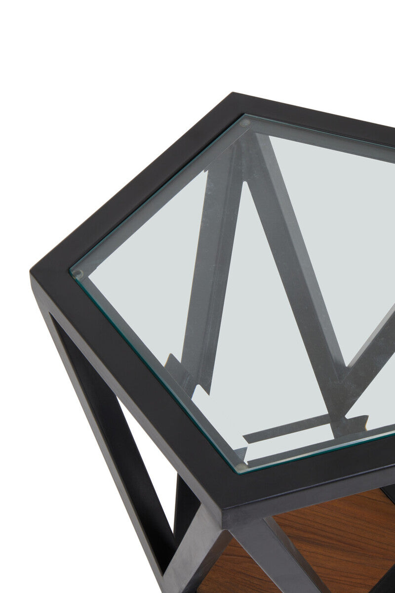 Orsina Cibo Hexagon Side Table – Geometric Metal and Tempered Glass