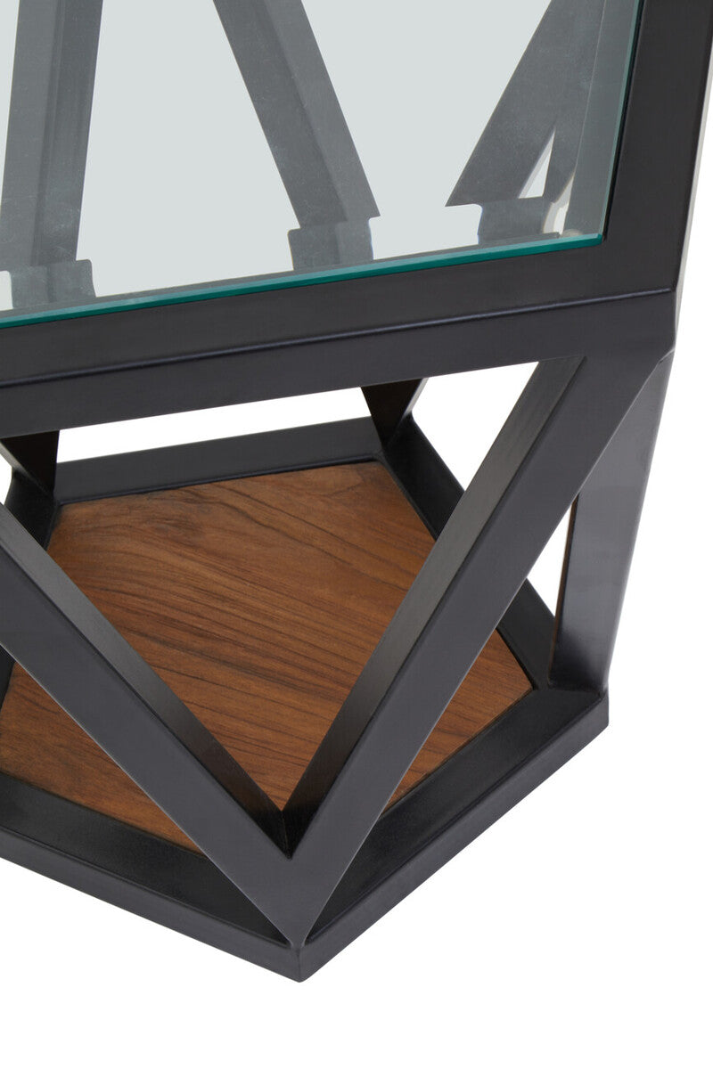 Orsina Cibo Hexagon Side Table – Geometric Metal and Tempered Glass