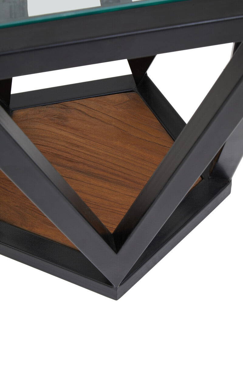 Orsina Cibo Hexagon Side Table – Geometric Metal and Tempered Glass