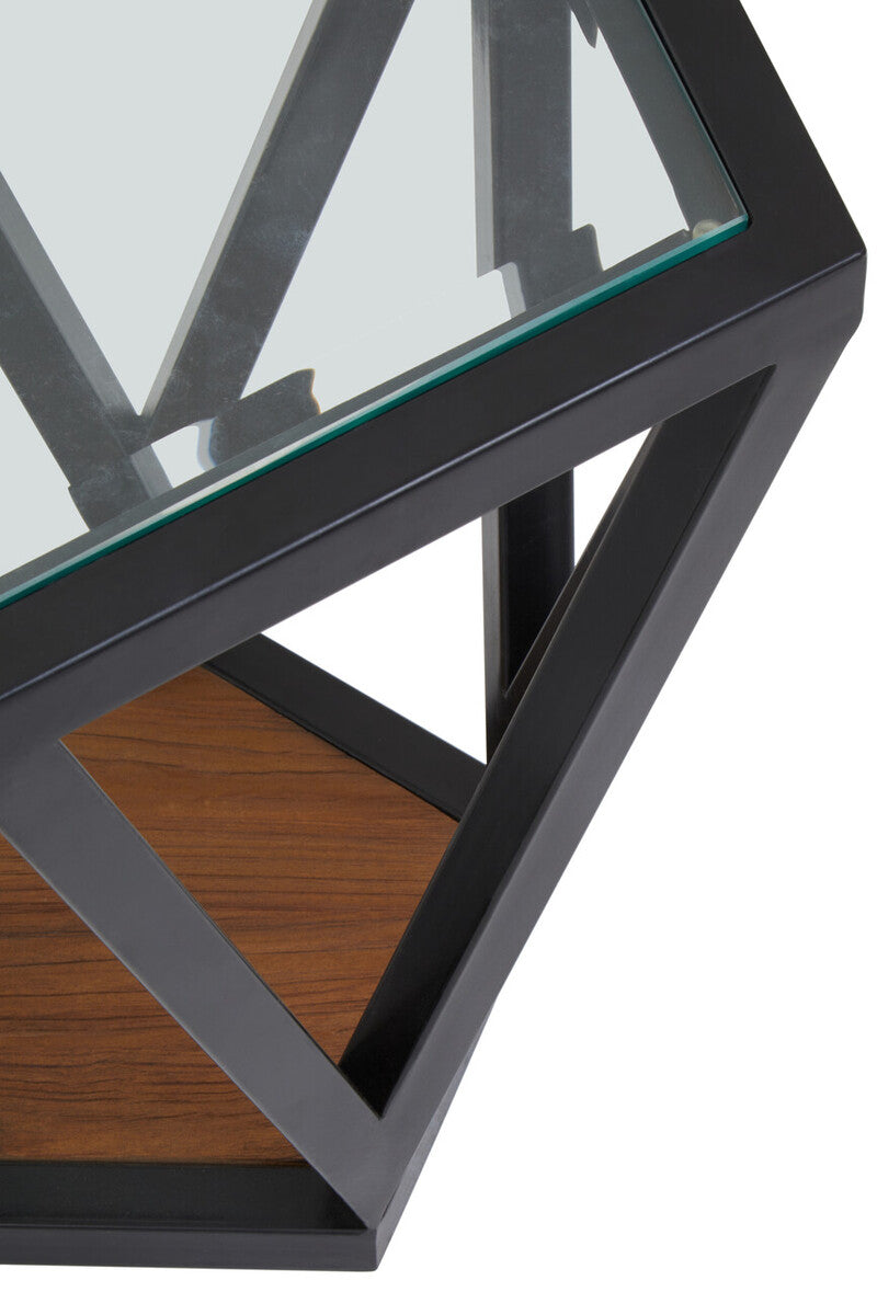 Orsina Cibo Hexagon Side Table – Geometric Metal and Tempered Glass