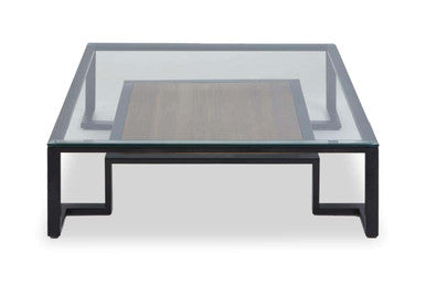 Orsina Cibo Glass Coffee Table – Mid-Century Wood Shelf & Iron Frame