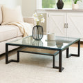 Orsina Cibo Glass Coffee Table – Mid-Century Wood Shelf & Iron Frame