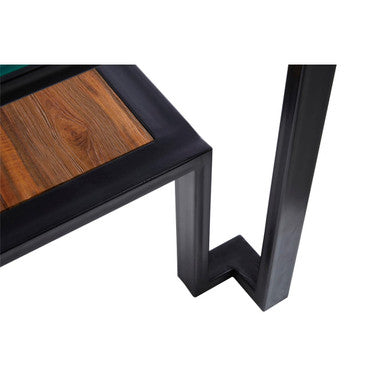 Orsina Cibo Glass Side Table with Wood Shelf and Black Metal Frame