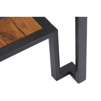 Orsina Cibo Glass Side Table with Wood Shelf and Black Metal Frame
