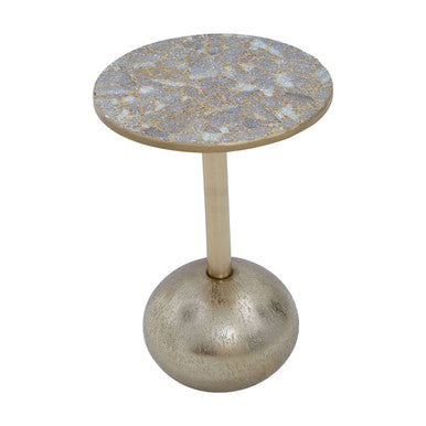 Orsina Gold Side Table – Geometric Mosaic Top with Round Base