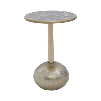 Orsina Gold Side Table – Geometric Mosaic Top with Round Base