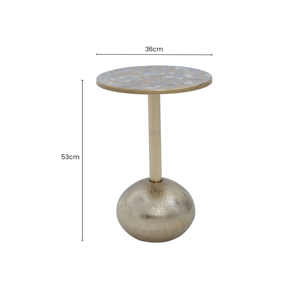 Orsina Gold Side Table – Geometric Mosaic Top with Round Base