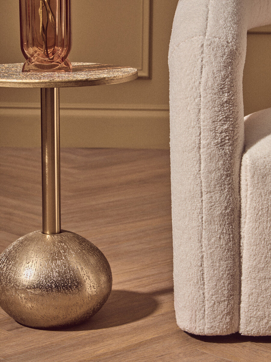 Orsina Gold Side Table – Geometric Mosaic Top with Round Base