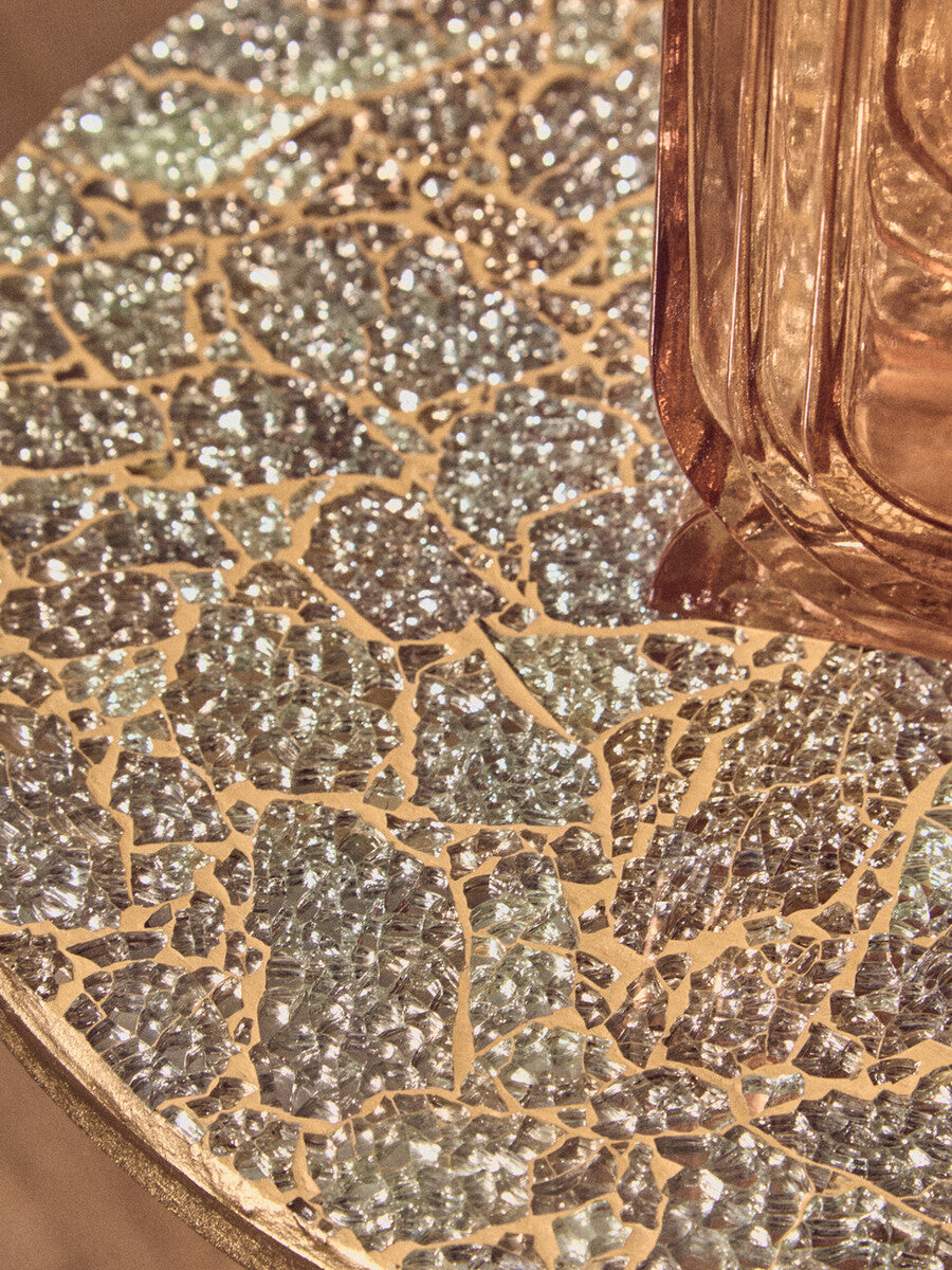 Orsina Gold Side Table – Geometric Mosaic Top with Round Base