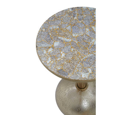 Orsina Gold Side Table – Geometric Mosaic Top with Round Base
