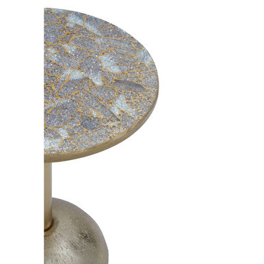 Orsina Gold Side Table – Geometric Mosaic Top with Round Base