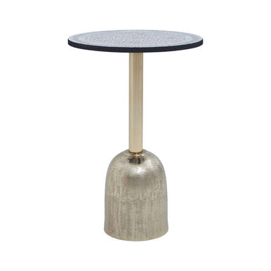 Orsina Geometric Mosaic Side Table | Gold Cylindrical Pedestal Base