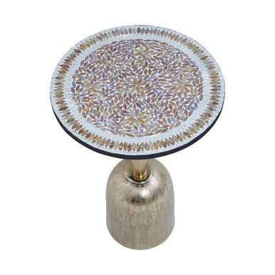 Orsina Geometric Mosaic Side Table | Gold Cylindrical Pedestal Base