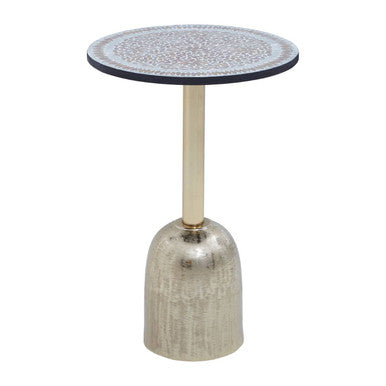 Orsina Geometric Mosaic Side Table | Gold Cylindrical Pedestal Base
