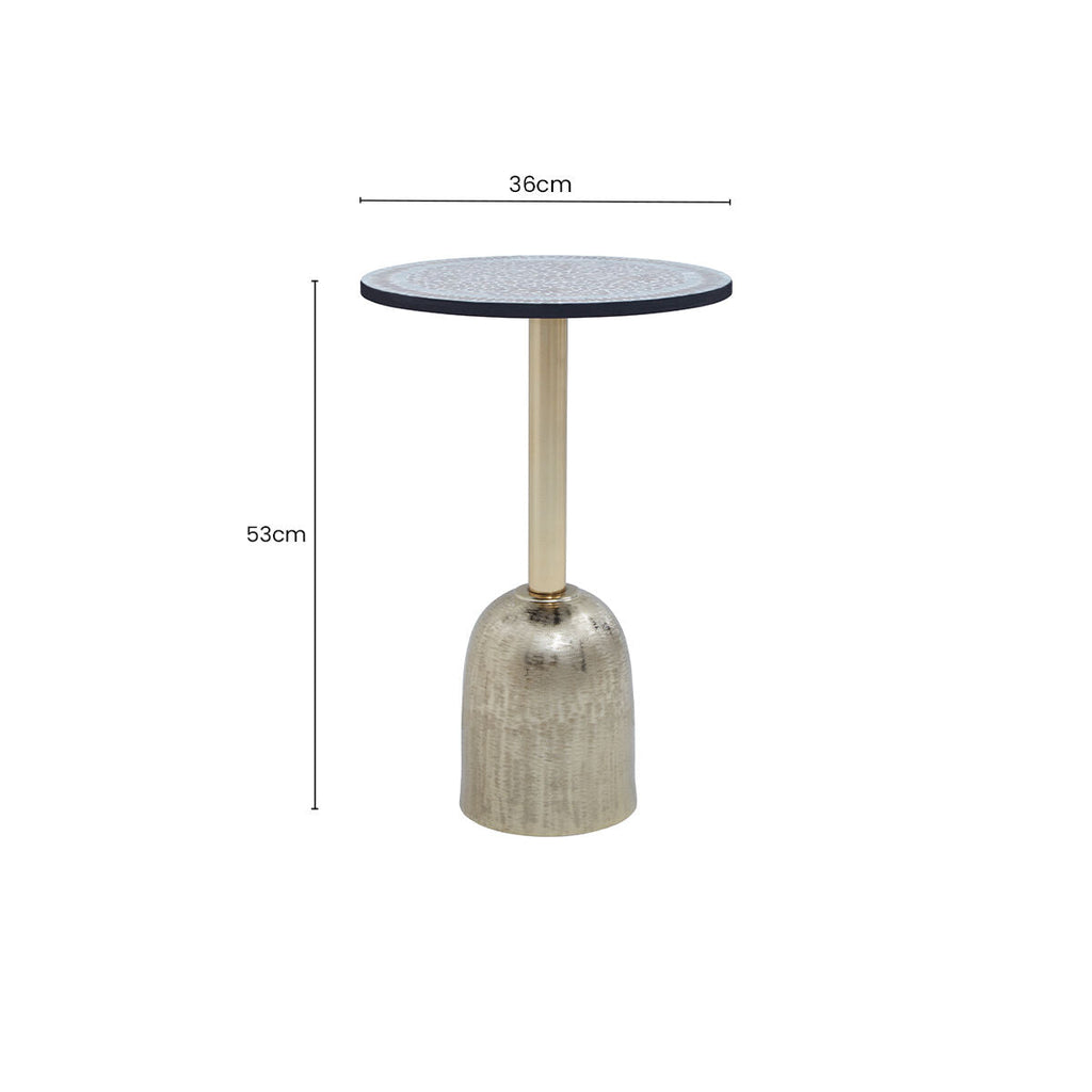 Orsina Geometric Mosaic Side Table | Gold Cylindrical Pedestal Base