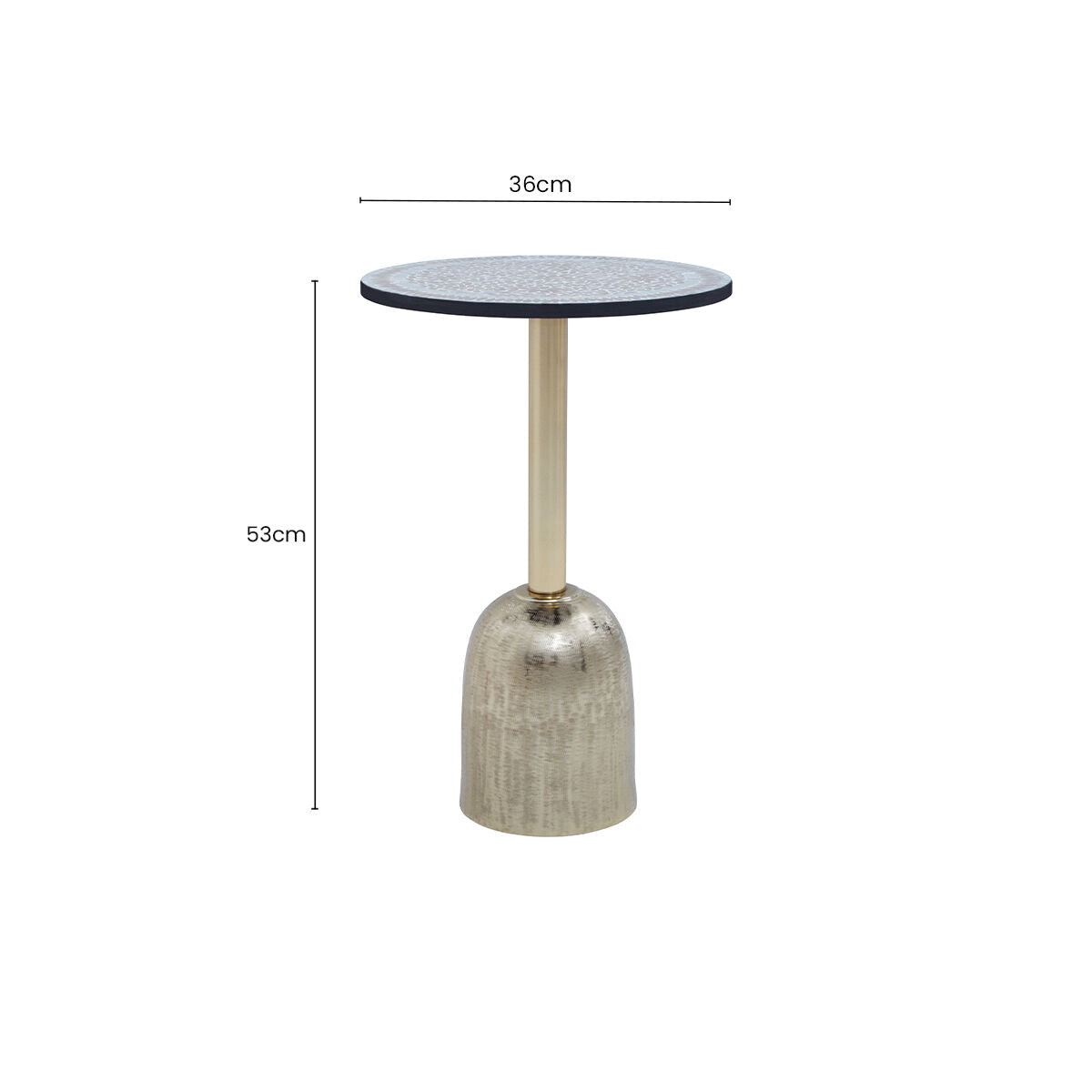 Orsina Geometric Mosaic Side Table | Gold Cylindrical Pedestal Base