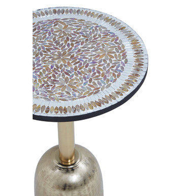 Orsina Geometric Mosaic Side Table | Gold Cylindrical Pedestal Base