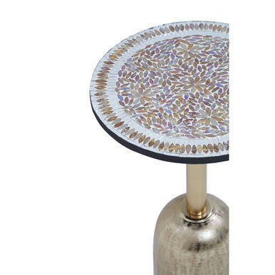Orsina Geometric Mosaic Side Table | Gold Cylindrical Pedestal Base