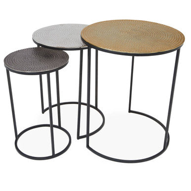 Orsina Elias Nesting Tables – Set of 3 Hammered Metal Side Tables