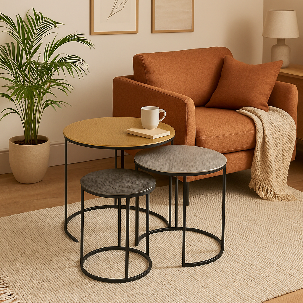 Orsina Elias Nesting Tables – Set of 3 Hammered Metal Side Tables