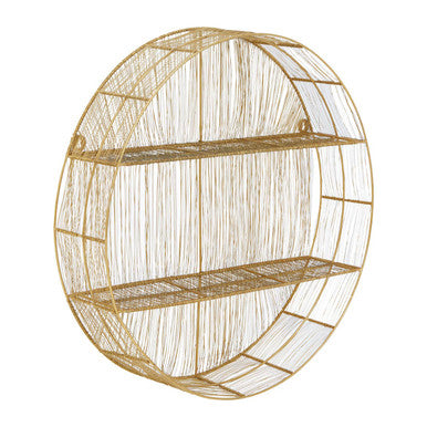 Orsina Enzo Gold Wire Round Wall Shelf – 2-Tier Modern Display Storage